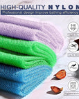UJFQBH 3 Pieces African Bath Sponge African Net Long Net Bath Sponge Exfoliating Shower Body Scrubber Back Scrubber Skin Smoother,Great for Daily Use (Pale Purple, Blue, Green)