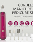 Professional Manicure Pedicure Set - Cordless Electric Foot Nail Care Trimmer Buffer Tools - 5 Speeds, Rechargeable, Thick Nails (Red)