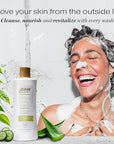 RAW SUGAR Sensitive Skin Simply Body Wash - Green Tea + Cucumber + Aloe Vera, Moisturizing & Brightening Bath & Shower Gel, Sulfate-Free, Paraben-Free & Vegan (Pack of 3)
