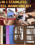 Manicure Set 16 In 1 Professional Stainless Steel Pedicure Kit Toenail Clippers Set Mens Grooming Kit Fingernail Kit for Women with Luxurious Travel Bag, Suitable for Home, Travel, and Salon (Brown)
