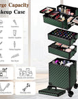 5 in 1 Rolling Makeup Train Case on Wheels Large Cosmetic Organizer Travel Cart for Women Beauty Salon Barber Hairstylist Green