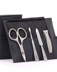 GERMANIKURE 4pc Manicure Set in Black Leather Case - Made in Solingen Germany, FINOX Stainless Steel Tools – Professional Quality Compact Nail Grooming Kit