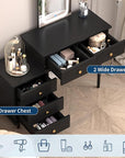 Garvee Makeup Vanity Desk with Mirror and Lights, Modern Black Vanity Table with 2 Drawers & Adjustable 3-Drawer Cabinet, Wood Dressing Table for Bedroom