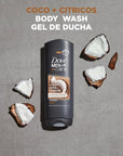 DOVE MEN + CARE Hidratante Coco + Cítricos Body and Face Wash 4 Count for Hydrated Skin Coconut