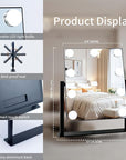 Vanity Mirror with Lights,Lighted Vanity Mirror with 9 Dimmable Bulbs for Dressing Room & Bedroom,3 Color Lighting,Modes Detachable 10x Magnification 360°Ratation (Black) 12" L x 14.4" W