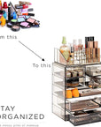 Sorbus Acrylic Makeup Organizer Set, 7-Drawer Vanity & Countertop Cosmetic Storage with Small & Wide Compartments, Black-Tint Makeup Storage for Brushes, Jewelry – Holiday Gift for Women & Teens