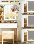 LIKIMIO Small Makeup Vanity Desk with Mirror and Lights, Vanity Table Set with Storage Drawer, Chair and Three Shelves, Bedroom, Wood