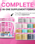Creatine for Women | Creatine Monohydrate + BCAA Powder Myo-Inositol Collagen Biotin Hyaluronic Acid Folate L Glutamine Vitamin D3 Iron Zinc D-Chiro-Maca Digestion Shelf Builder by Clean Nutra