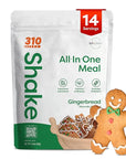 310 Nutrition All-In-One Meal Replacement Shake Powder - Plant-Based Protein Smoothie Blend w/High Fiber, Probiotics & Adaptogens - Low Carb, Vegan, Keto & Paleo Friendly - Gingerbread - 14 Srv