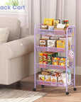 TOOLF 4-Tier Rolling Cart, Metal Utility Cart with 3 Hooks, Easy Assemble Mobile Storage Trolley On Wheels, Metal Shelving Units Kitchen Bathroom Laundry Room