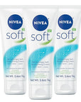 NIVEA Soft Refreshingly Soft Moisturizing Cream, Lightweight Moisturizer for Face, Body and Hands, Body Cream Enriched with Jojoba Oil and Vitamin E, 2.6 Oz Tube, Pack of 3