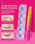Expert Eyebrow Hair Removal Tweezer with Leather Case, GlamTweeler High Precision Slant Tip Stainless Steel Tweezers for Men and Women (Sparkle Fuchsia & Yellow)