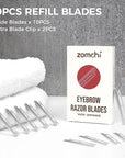 ZOMCHI Dermaplaning Razor Refills, Set of 10 Replacement Blades, Wide Distance, Metal, Plastic Free, Eyebrow Razor Blades