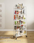 6 Tier Slim Rolling Storage Cart with Wheels, Metal Mobile Shelving Unit Organizer Utility Cart for Office Bathroom Kitchen Laundry Room Narrow Places (White 10 Inches)