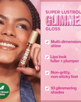 REVLON Super Lustrous Glimmer Gloss, Non-Sticky Lip Gloss, High-Shine Finish, Plant-Based Glitter, 009 Razz Beamy, 0.13 fl oz