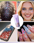 DAGEDA Red White Blue Body Glitter, 4th of July Outfits Accessories for Women, USA Flag Face Glitter Makeup, Fourth of July Patriotic Independence Day Hair Accessories Party Costumes