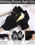 Anezus Exfoliating Back Scrubber Bath Gloves Set, Exfoliating Shower Towel with Shower Gloves for Body Scrub, Back Cleaner Wash Gloves to Remove Dead Skin (Black)