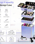 AROUS 5 in 1 Rolling Makeup Train Case Cosmetology Case on Wheels Large Cosmetic Organizer Travel Cart for Hairstylist Artist Nail Beauty Salon Barber,Silver