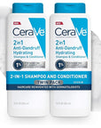 CeraVe 2 In 1 Hydrating Anti Dandruff Shampoo And Conditioner, 1% Pyrithione Zinc Dandruff Treatment, Color Safe & Sulfate Free Shampoo And Conditioner, Helps Eliminate Dandruff & Relieve Itchy Scalp
