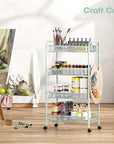 TOOLF 4-Tier Rolling Cart, Metal Utility Cart with 3 Hooks, Easy Assemble Mobile Storage Trolley On Wheels, Metal Shelving Units Kitchen Bathroom Laundry Room