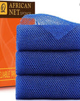 UJFQBH 3 Pieces African Bath Sponge African Net Long Net Bath Sponge Exfoliating Shower Body Scrubber Back Scrubber Skin Smoother,Great for Daily Use (Blue)