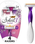 BIC Soleil 3 Scented Women’s Disposable Razor, 3 Blades with a Moisture Strip For a Silky Shave, Assorted, 4 Piece Razor Set