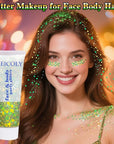 MEICOLY Gold and Green Face Glitter,Green Face Glitter,Gold Hair Accessories,Sparkle Halloween Body Glitter Makeup for Mardi Gras Carnival Festival Party,St Patricks Day Accessories