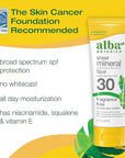 Alba Botanica Sunscreen for Face, Fragrance-Free Sheer Mineral Face Sunscreen Lotion, Broad Spectrum SPF 30, Water Resistant and Biodegradable, 2 fl. oz. Bottle