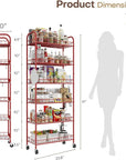 Slim Rolling Storage Cart, 6 Tier Metal Kitchen Rolling Utility Cart with Lockable Wheels for Kitchen, Bathroom, Laundry Room, Small Narrow Spaces (Red 10 Inches)
