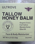 Beef Tallow and Honey Balm for Skin, Natural Face + Body Moisturizer with Organic Grass-Fed Beef Tallow & Raw Wild Honey for Dry & Sensitive Skin, 4.23oz