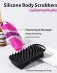 2 PC Silicone Body Scrubber, 2 in 1 Exfoliating Shower Bath Scrubber, Soft Silicone Loofah for Sensitive Skin, Shower Hair Scalp Massager, Easy to Clean, Lather Well (Black&Purple)