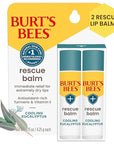 Burt's Bees 100% Natural Origin Rescue Lip Balm With Beeswax and Antioxidant-Rich Turmeric Promotes Healing Of Extremely Dry Lips, Cooling Eucalyptus, 2 Tubes in Blister Box(Pack May Vary)