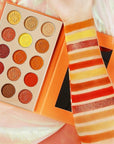 Afflano Red Orange Eyeshadow Palette Sunset 15 Color, Highly Pigmented Glam Fall Eye Shadow Makeup Palettes, Nudetude Brown Yellow Gold Orange Matte Glitter Shimmer Warm Eyeshadow Pallet