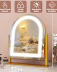 FENNIO Large Vanity Mirror with Lights - 15.5"x13" LED Lighted Makeup Mirror with Lights, 10X Magnification, Touch Screen with 3-Color Lighting, Dimmable, for Vanity Desk Tabletop, Bedroom(Gold)