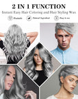 Temporary Silver Gray Hair Spray Color Wax with Dye Brush, Instant Natural Hairstyle Cream 4.23 oz, Disposable Coloring Mud for Men Women Youth, Grey Styling Pomades, Party Cosplay DIY Halloween