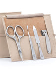 GERMANIKURE 4pc Manicure Set in Beige Leather Case - Made in Solingen Germany, FINOX Stainless Steel Tools – Professional Quality Compact Nail Grooming Kit