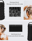 2 PC Silicone Body Scrubber, 2 in 1 Exfoliating Shower Bath Scrubber, Soft Silicone Loofah for Sensitive Skin, Shower Hair Scalp Massager, Easy to Clean, Lather Well (Black&Purple)
