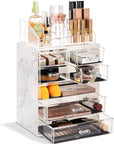 Sorbus Acrylic Makeup Organizer Set, 7-Drawer Vanity & Countertop Cosmetic Storage with Small & Wide Compartments, Marble Print Makeup Storage for Brushes, Jewelry – Holiday Gift for Women & Teens