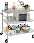 Finnhomy 3 Tier Heavy Duty Commercial Grade Utility Cart, Wire Rolling Cart with Handle Bar, Steel Service Cart with Wheels, Kitchen Carts on Wheels, Metal Cart Shelf Size 24" D x 36" W, NSF, Chrome