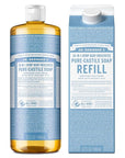Dr. Bronner’s Pure-Castile Liquid Soap Bottle & Refill Carton - Made with Regenerative Organic Certified Oils, 82% Less Plastic-18-in-1 Uses for Face, Body Wash, Hand Soap Refill- Baby Unscented,32 oz