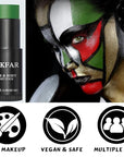 Green Face Body Paint Stick, Football Baseball Eye Black Stick, Waterproof Full-Coverage Green Face Makeup for Halloween Witch Alien Camo Frankenstein Cosplay Makeup