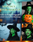 MEICOLY Complete Green Witch Makeup Kit,Wicked Costume Halloween SFX Frankenstein Makeup Set,Elphaba Green Face Paint for Character Cosplay Stage Performance Theater,Setting Powder,Yellow Face Paint