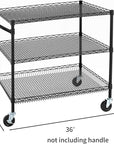 Finnhomy 3 Tier Heavy Duty Commercial Grade Utility Cart, Wire Rolling Cart with Handle Bar, Steel Service Cart with Wheels, Kitchen Carts on Wheels, Metal Cart Shelf Size 24" D x 36" W, NSF, Black