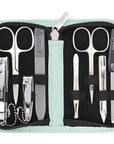 3 Swords Germany - brand quality 8 piece manicure pedicure grooming kit set synthetic leather case mint - Made in Germany
