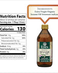 Eden Organic Sesame Oil, Unrefined, Extra Virgin, Traditionally Pressed, 16 fl oz Glass Bottle