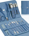 Manicure Set Professional Nail Clippers Pedicure Kit, 16 pcs Stainless Steel Nail Care Tools Grooming Kit with Luxurious Travel Leather Case for Thick Nails Men Women Gift (Blue)