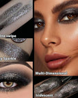 Black Glitter Eyeshadow - Highly Pigmented Iridescent Glitter Eye Black Shadow for Sensitive Eyes, Soft Fine Sparkly Smokey Eyeshadow, Long Lasting Multichrome Diamond Shimmer Eye Shadow, Talc Free