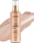 Shimmer Body Oil, Long Lasting Moisturizing Body Glow Oil for Women Face Luminizer Highlighter Makeup 100ml Glitter Shimmer Lotion for Glow Skin (Light Rose Gold)