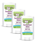 Baby Sunscreen Stick by Boogie, Mineral Sunscreen SPF 50, Travel Size Sunblock for Kids, FSA/HSA Eligible, Zinc Oxide, Water Resistant, Vegan, Fragrance Free, Pack of 3