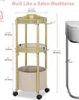 3-Tier Rolling Makeup Organizer Cart with Hair Dryer Holder - Salon-Grade Cosmetic Organizer, Mobile Bathroom Storage Cart for Skincare, Makeup Essentials -Locking Wheels (Gold Finish)